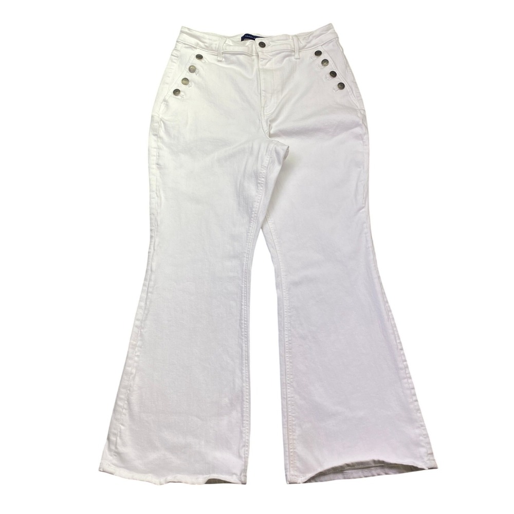 Tommy Hilfiger White High Rise Sailor Button Flare Jeans Grunge Retro Sz 10